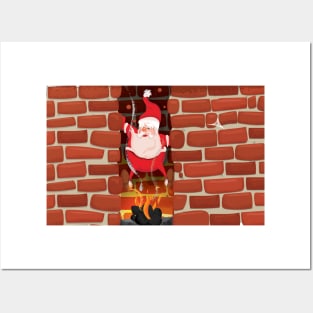 Santa Stuck up a chimney Posters and Art